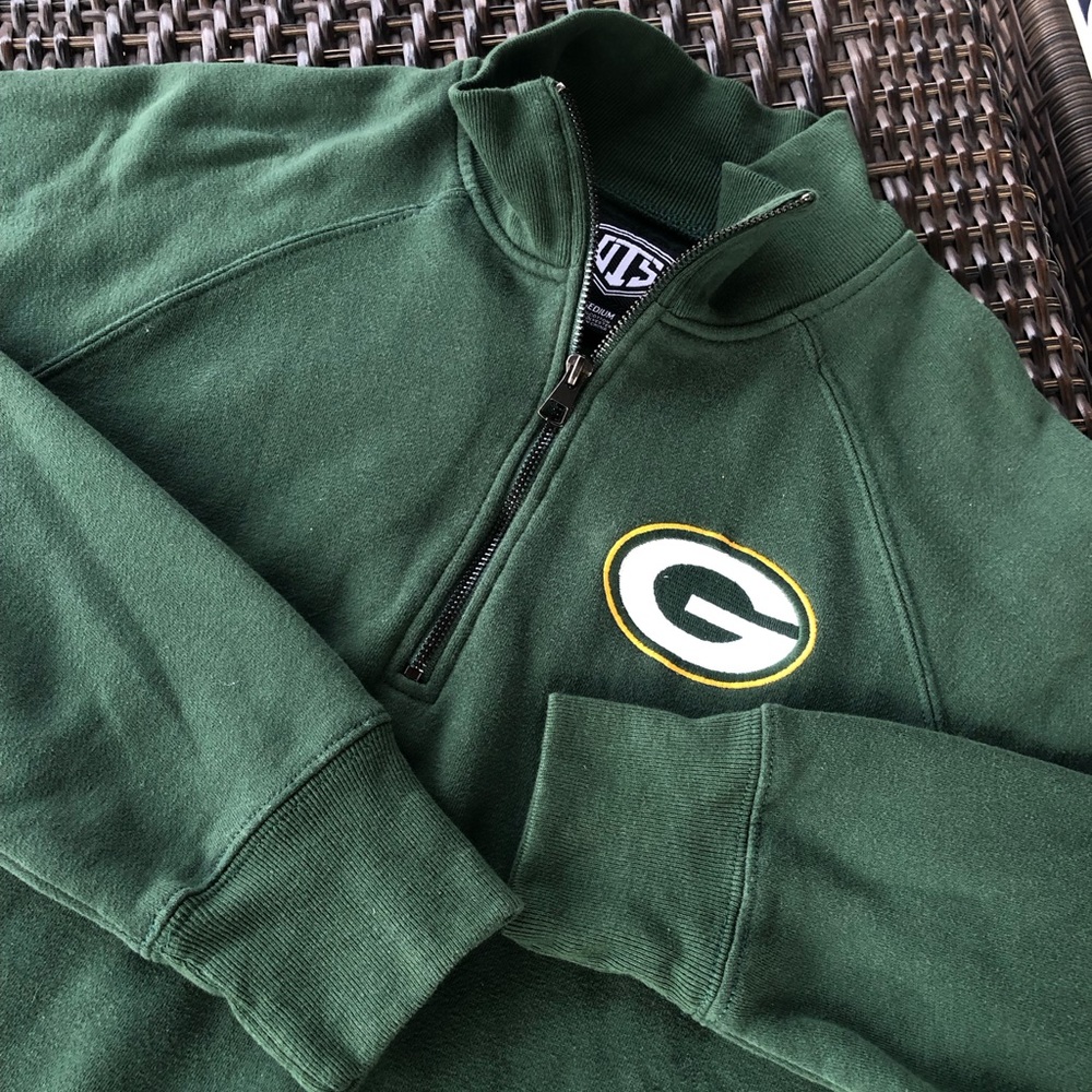 OTS Men’s Green Cotton ‘Green Bay Packers’ Quarter Zip Pull Over - Size MEDIUM